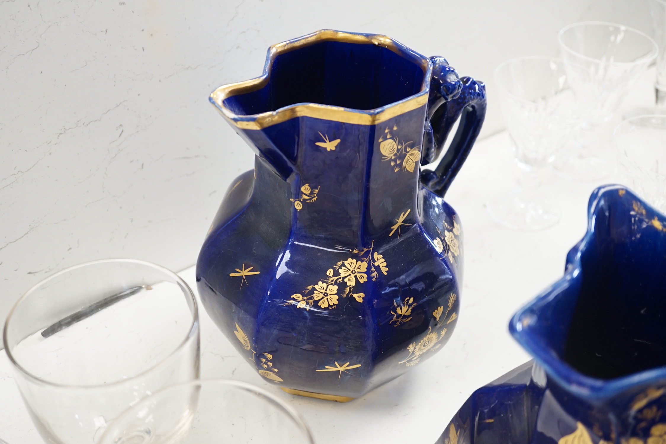 Four various Mason's ironstone hydra-shaped jugs, first half 19th century, tallest 25cm high